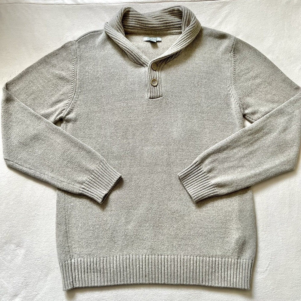 Method Men's Knit Pullover Henley Sweater XL Beige Oatmeal Cotton Long Sleeve